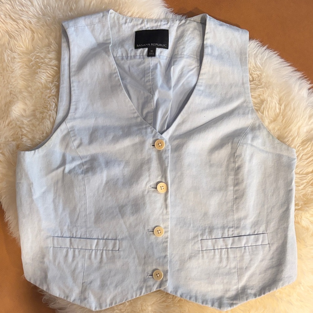 Banana Republic Pale Blue Linen Blend Vest